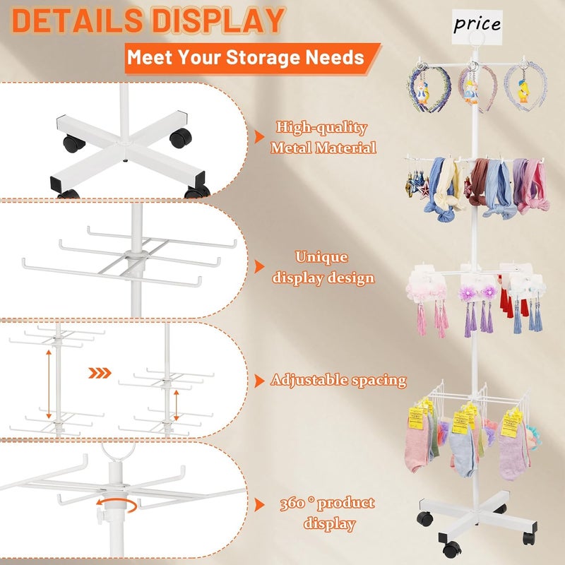 Flenpptly Retail Display Stand Rotating Display Stand 4 Tier Spinning Display Stand for Craft Shows, Jewelry, Keychain, Earring Adjustable Height Retail Display Racks (White) - Image 3